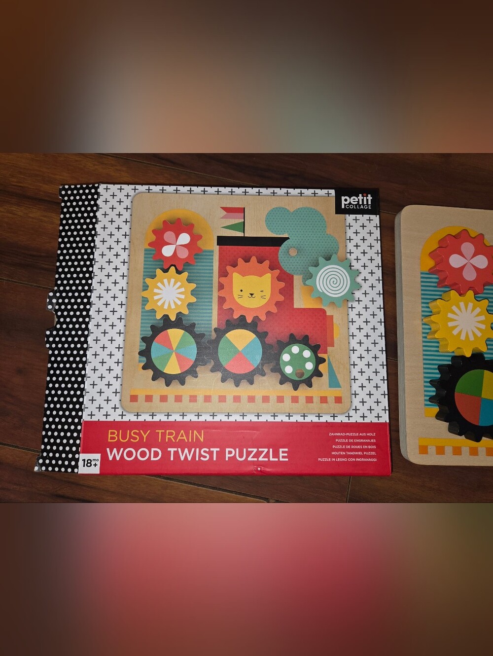 EUC Petite Collage Busy Train Wood Twist Puzzle Colorful Learning Toy 18+ Months